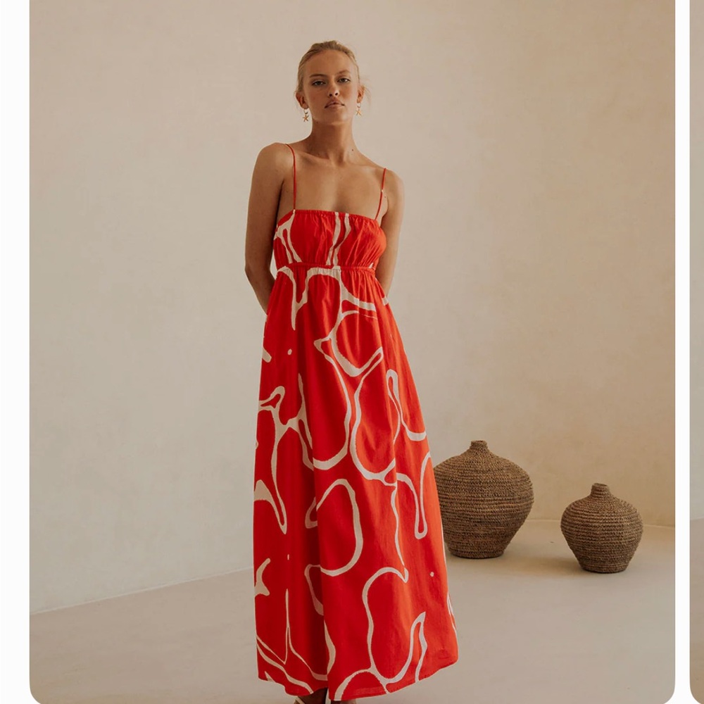 Sabo Skirt Red and Cream Maxi Dress
